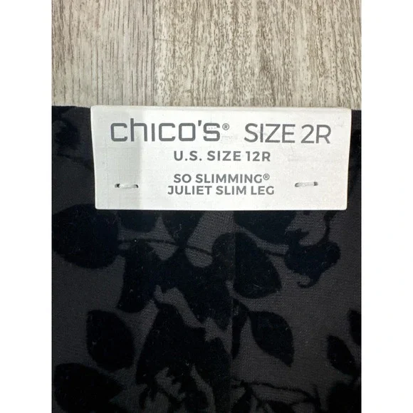 Chicos So Slimming Juliet Flocked Blooms Ankle Pant Black Floral Size 12 NWT - Picture 7 of 11